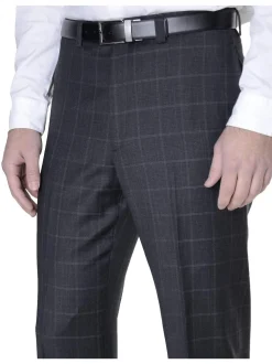 Ralph Lauren Charcoal Gray Glen Plaid Windowpane Flat Front Wool Dress Pants