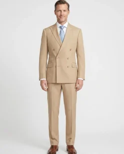 Ralph Lauren Purple Label Mens 38L Tan 100% Silk Double Breasted 2 Piece Suit