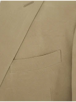 Ralph Lauren Purple Label Mens 38L Tan 100% Silk Double Breasted 2 Piece Suit