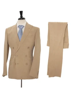 Ralph Lauren Purple Label Mens 38L Tan 100% Silk Double Breasted 2 Piece Suit