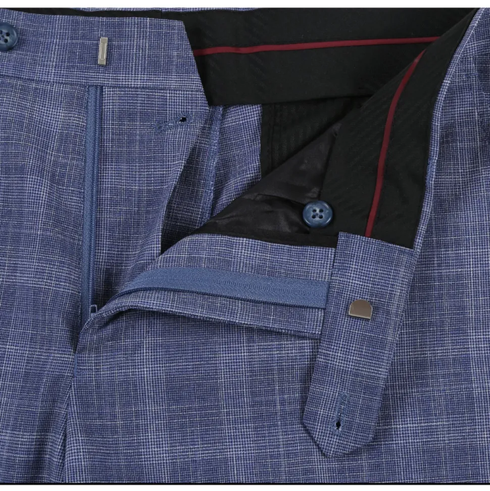 Raphael Blue Checked Slim Fit Stretch Notch Lapel Two Button Suit