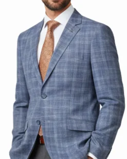 Raphael Blue Checked Slim Fit Stretch Notch Lapel Two Button Suit