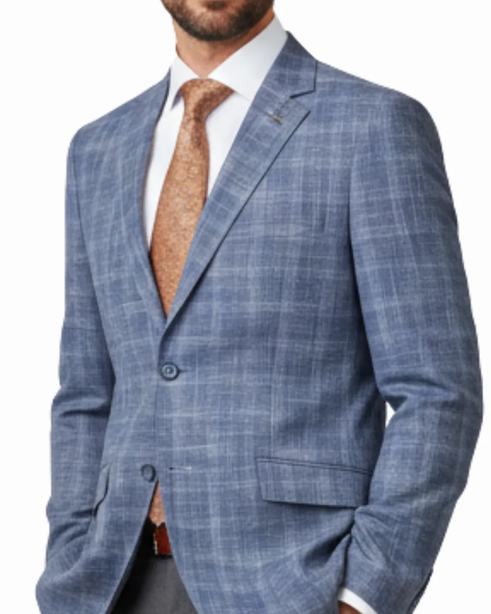 Raphael Blue Checked Slim Fit Stretch Notch Lapel Two Button Suit