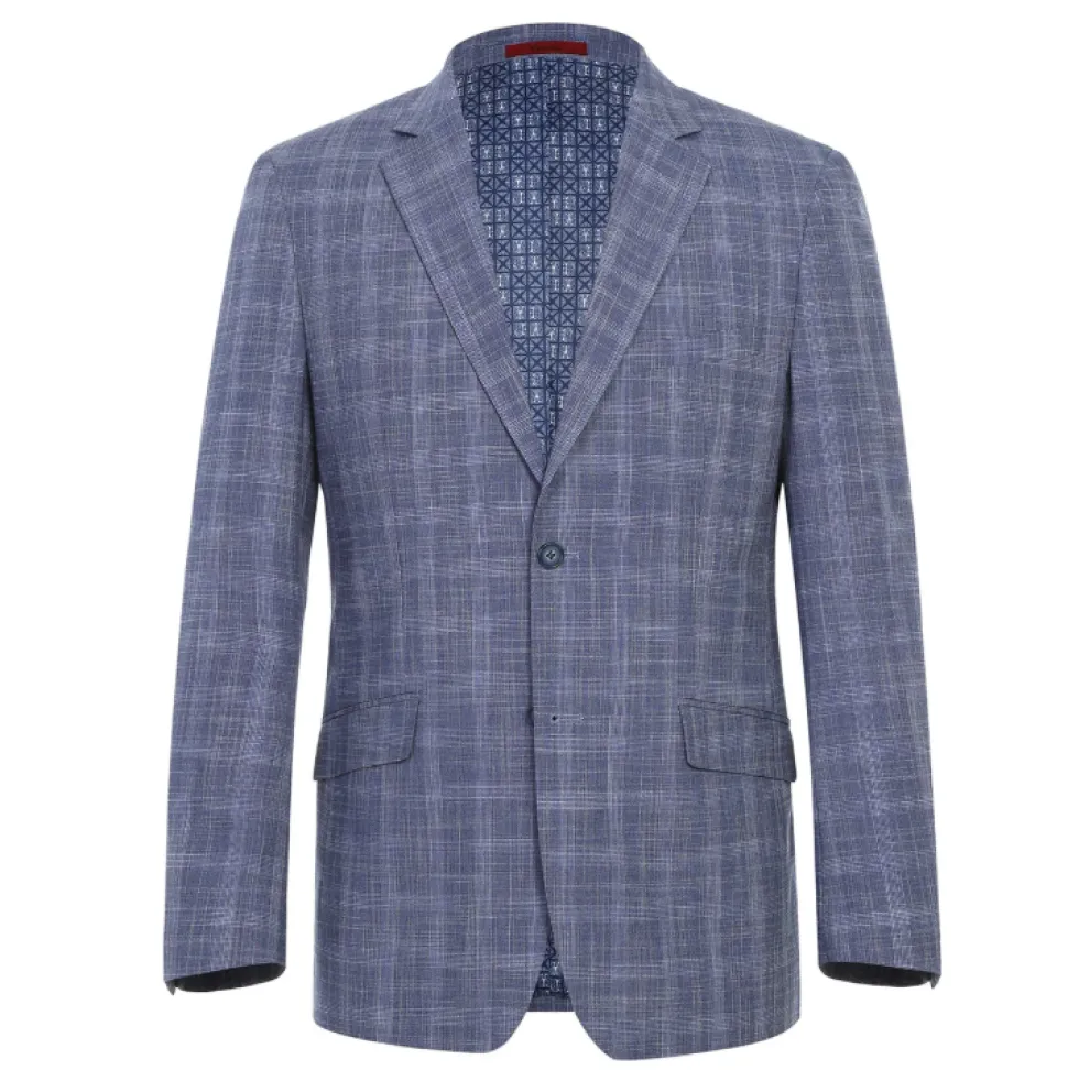 Raphael Blue Checked Slim Fit Stretch Notch Lapel Two Button Suit