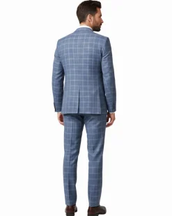 Raphael Blue Checked Slim Fit Stretch Notch Lapel Two Button Suit