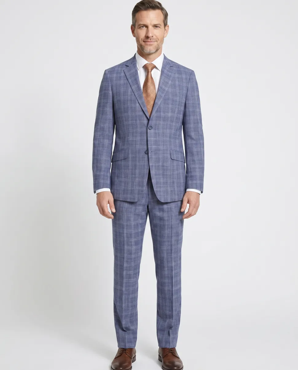 Raphael Blue Checked Slim Fit Stretch Notch Lapel Two Button Suit
