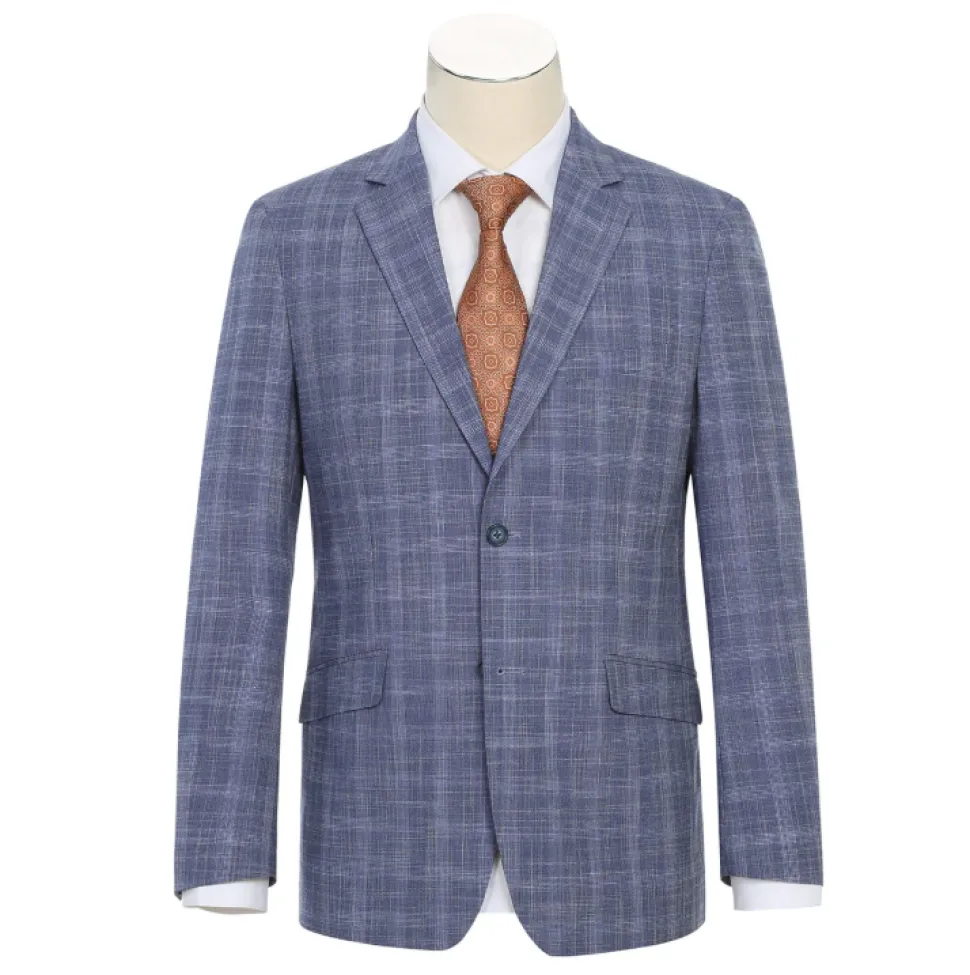 Raphael Blue Checked Slim Fit Stretch Notch Lapel Two Button Suit