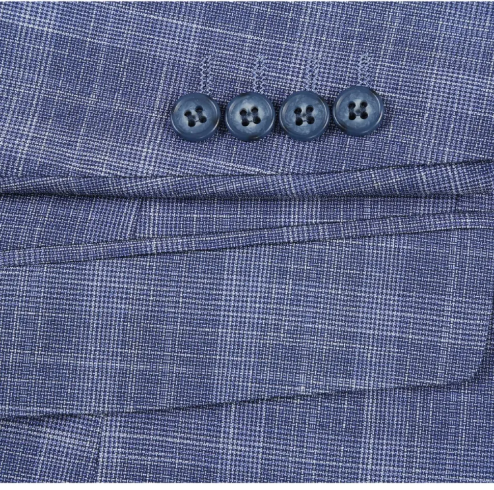 Raphael Blue Checked Slim Fit Stretch Notch Lapel Two Button Suit