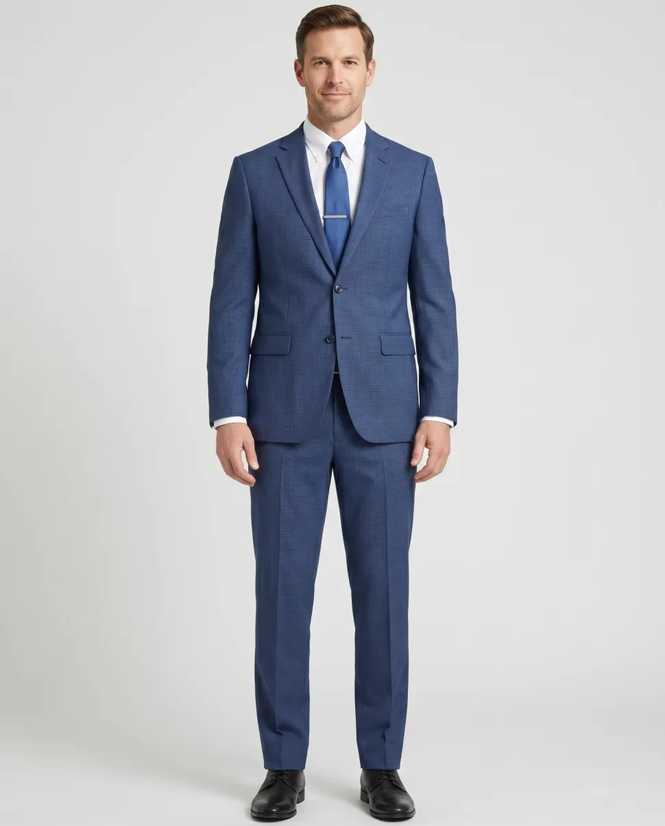 Raphael Blue Check Slim Fit Notch Lapel 2 Button Stretch Suit
