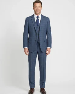 Raphael Blue Plaid Classic Fit Notch Lapel Two Button 3 Piece Suit