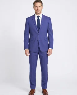 Raphael Blue Textured Slim Fit Notch Lapel Patch Pockets Two Button Stretch Travel Suit
