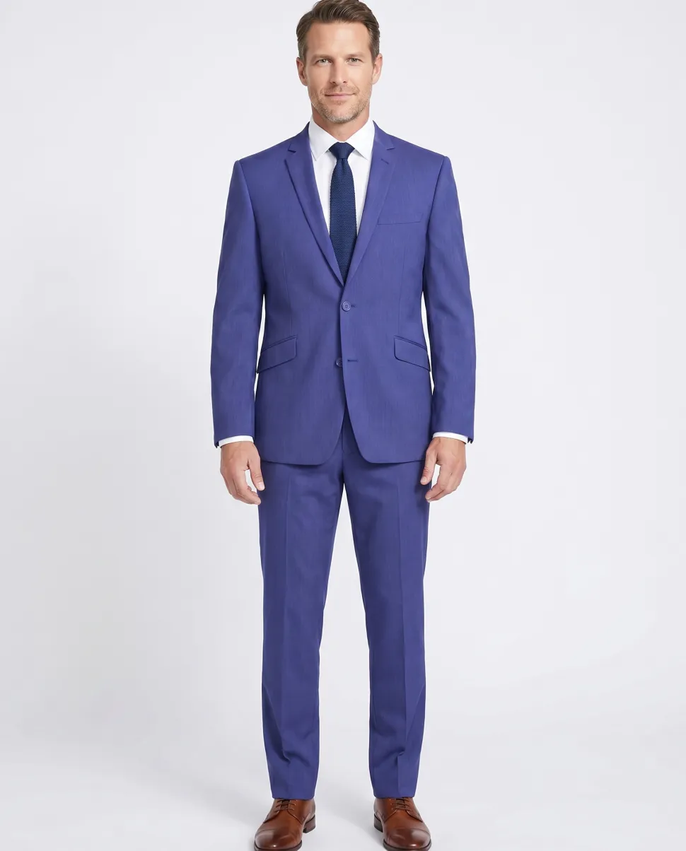 Raphael Blue Textured Slim Fit Notch Lapel Patch Pockets Two Button Stretch Travel Suit