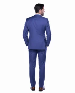 Raphael Blue Textured Slim Fit Notch Lapel Patch Pockets Two Button Stretch Travel Suit