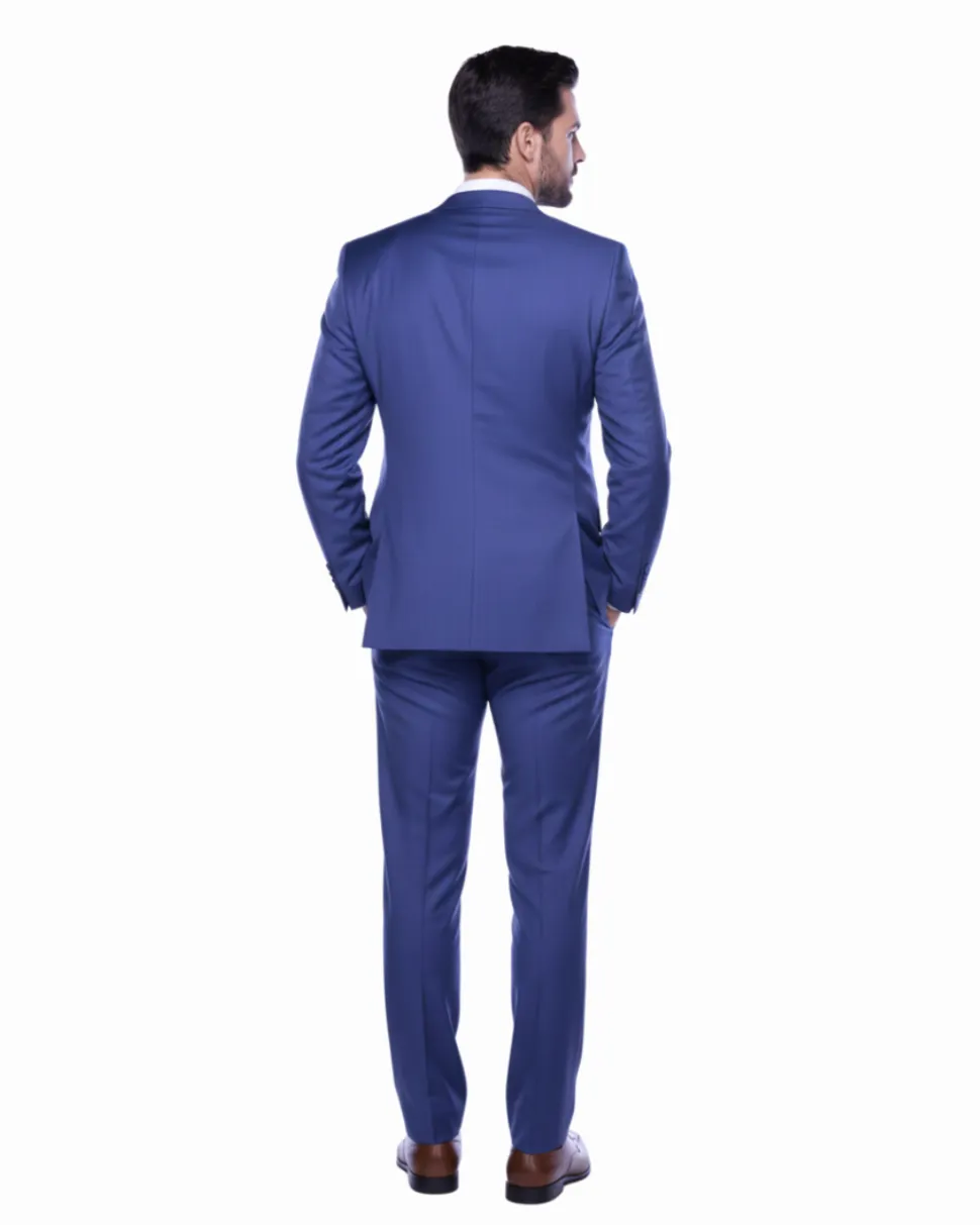 Raphael Blue Textured Slim Fit Notch Lapel Patch Pockets Two Button Stretch Travel Suit
