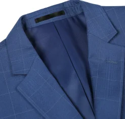 Raphael Blue Windowpane Check Slim Fit Notch Lapel Two Button Suit