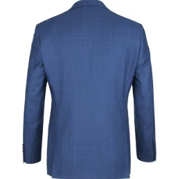 Raphael Blue Windowpane Check Slim Fit Notch Lapel Two Button Suit