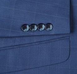 Raphael Blue Windowpane Check Slim Fit Notch Lapel Two Button Suit