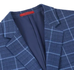 Raphael Blue Windowpane Classic Fit Notch Lapel Stretch Two Button Blazer