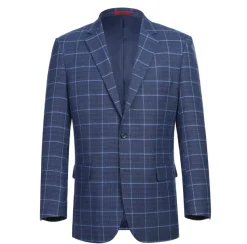 Raphael Blue Windowpane Classic Fit Notch Lapel Stretch Two Button Blazer