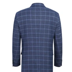 Raphael Blue Windowpane Classic Fit Notch Lapel Stretch Two Button Blazer