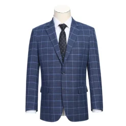 Raphael Blue Windowpane Classic Fit Notch Lapel Stretch Two Button Blazer