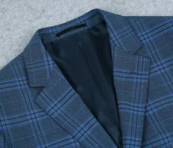 Raphael Blue Windowpane Slim Fit Notch Lapel Stretch Two Button Suit