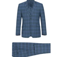 Raphael Blue Windowpane Slim Fit Notch Lapel Stretch Two Button Suit