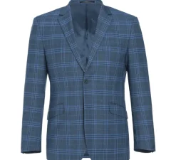 Raphael Blue Windowpane Slim Fit Notch Lapel Stretch Two Button Suit