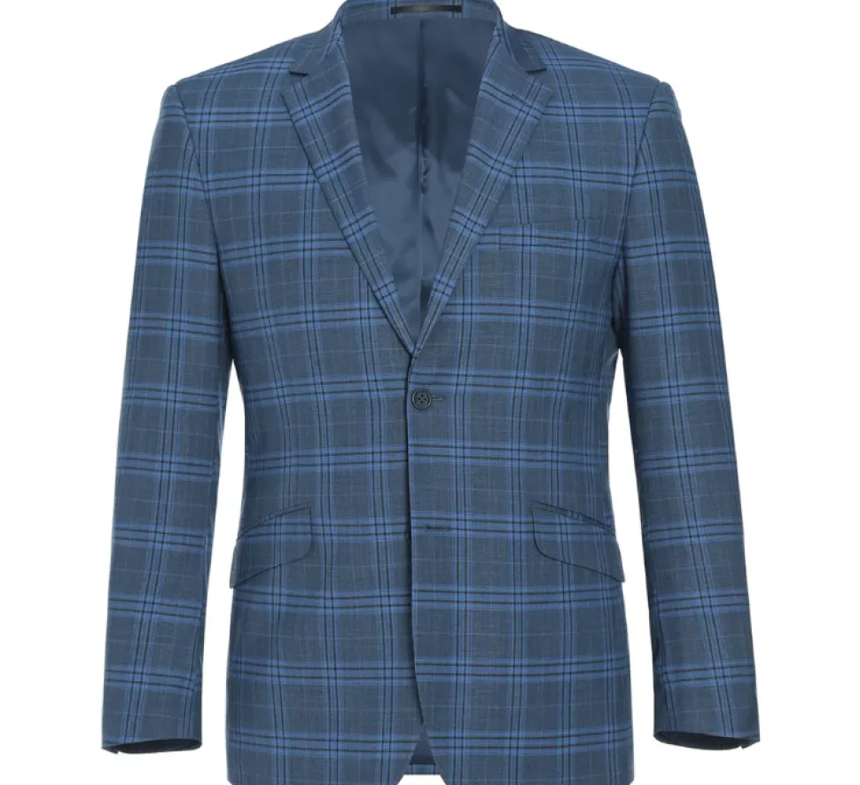 Raphael Blue Windowpane Slim Fit Notch Lapel Stretch Two Button Suit