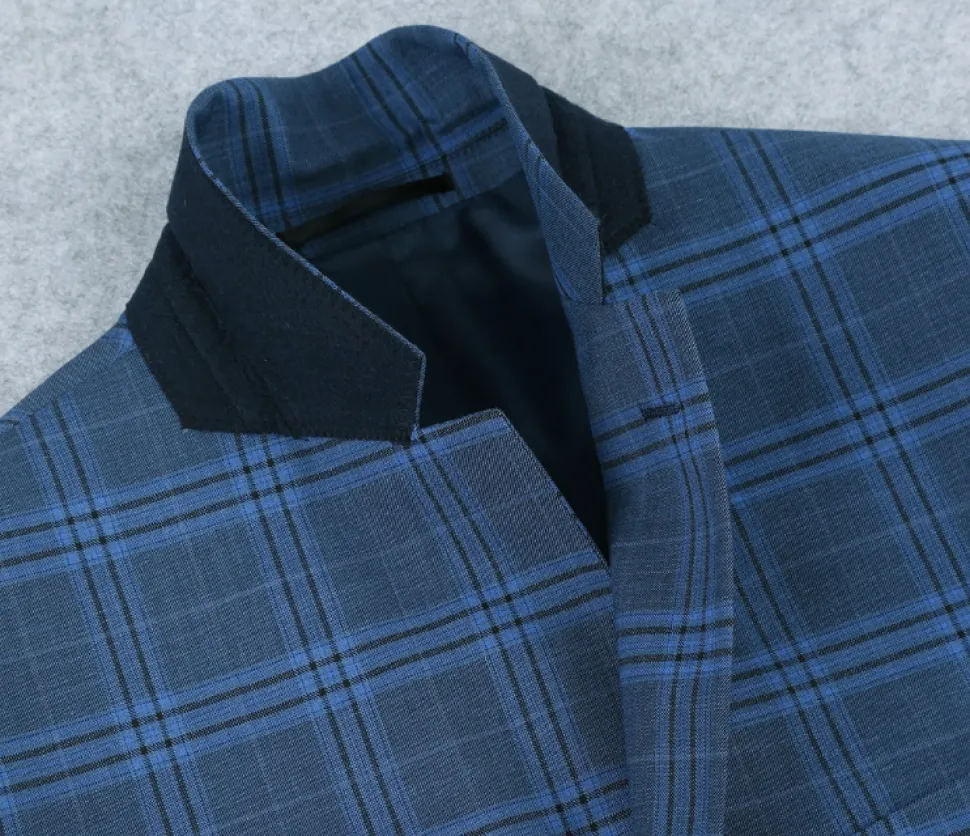 Raphael Blue Windowpane Slim Fit Notch Lapel Stretch Two Button Suit