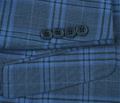 Raphael Blue Windowpane Slim Fit Notch Lapel Stretch Two Button Suit