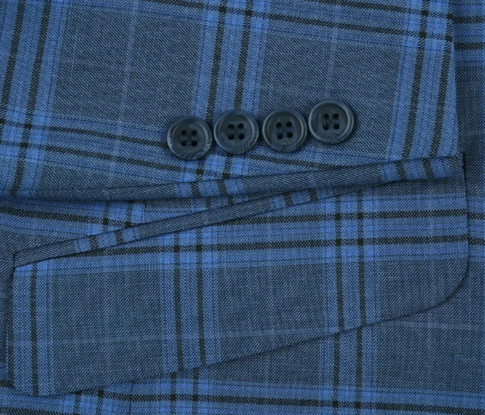 Raphael Blue Windowpane Slim Fit Notch Lapel Stretch Two Button Suit