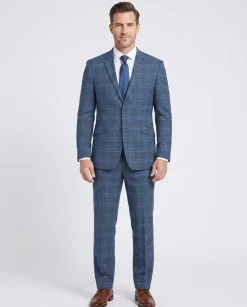 Raphael Blue Windowpane Slim Fit Notch Lapel Stretch Two Button Suit