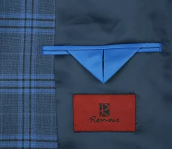 Raphael Blue Windowpane Slim Fit Notch Lapel Stretch Two Button Suit