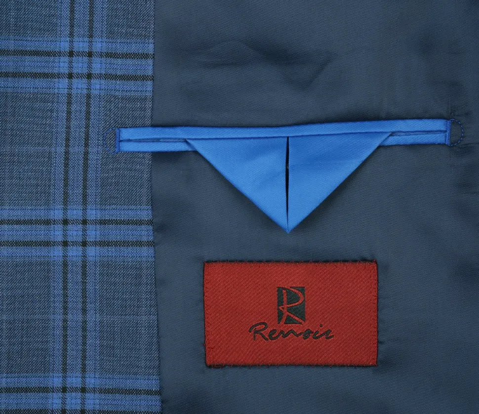 Raphael Blue Windowpane Slim Fit Notch Lapel Stretch Two Button Suit