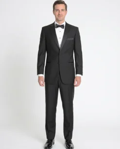 Raphael Classic Fit Solid Black Tuxedo Suit With Satin Stripe On Pant