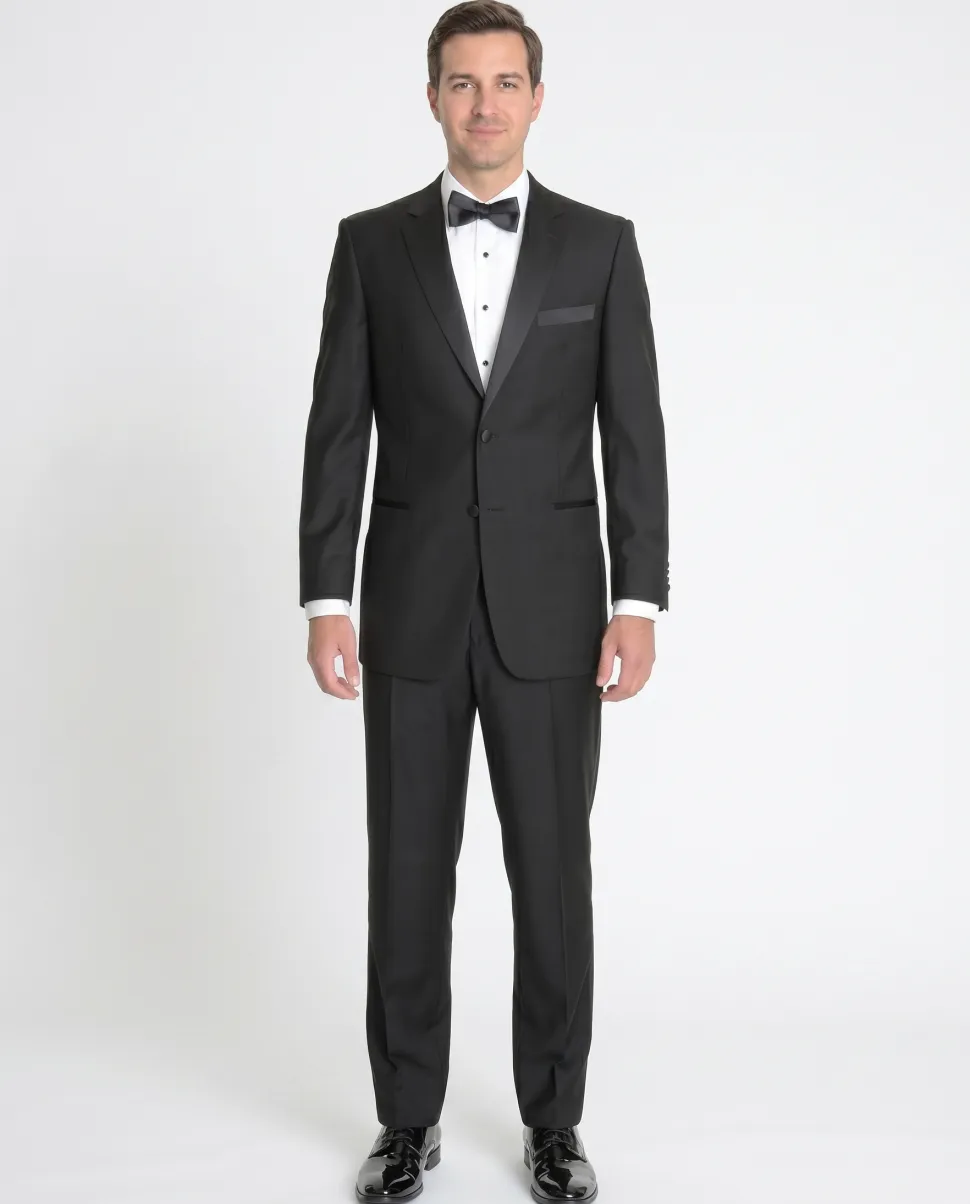 Raphael Classic Fit Solid Black Tuxedo Suit With Satin Stripe On Pant