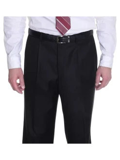 Raphael Classic Fit Solid Black Pleated Washable Dress Pants