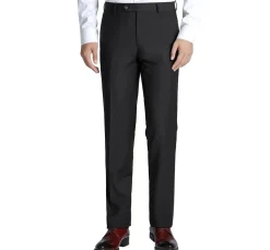 Raphael Classic Fit Solid Black Flat Front Wool Dress Pants