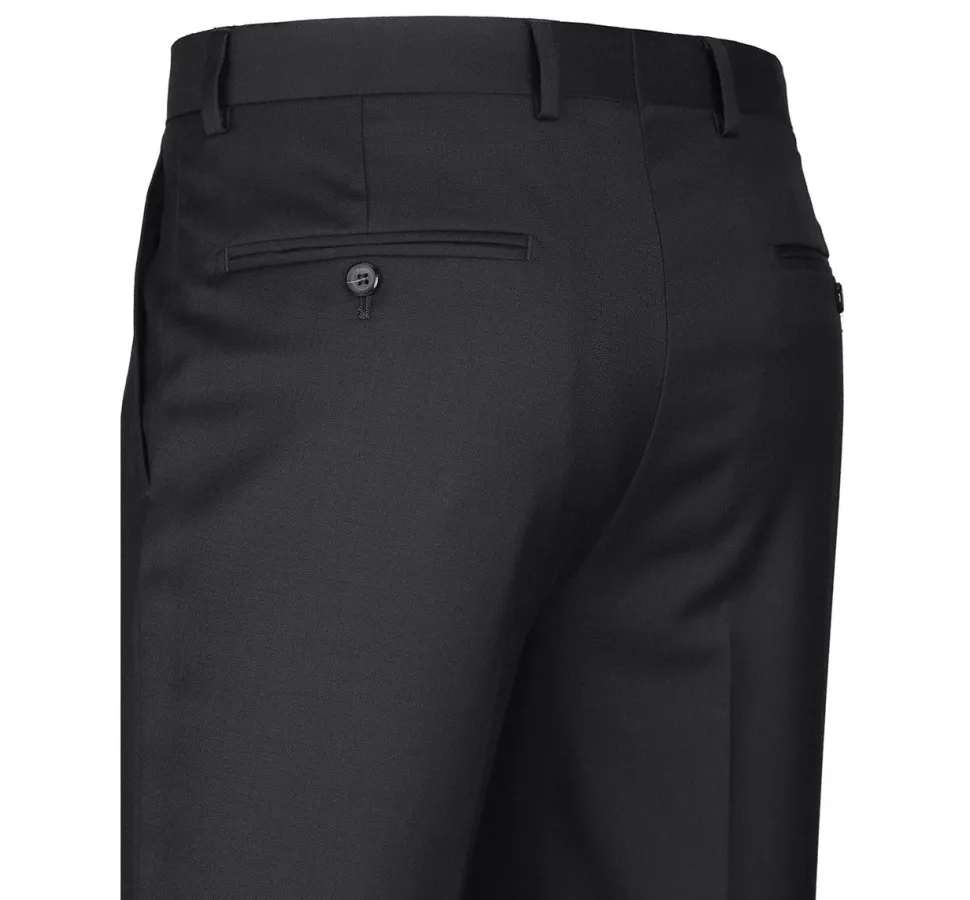 Raphael Classic Fit Solid Black Flat Front Wool Dress Pants
