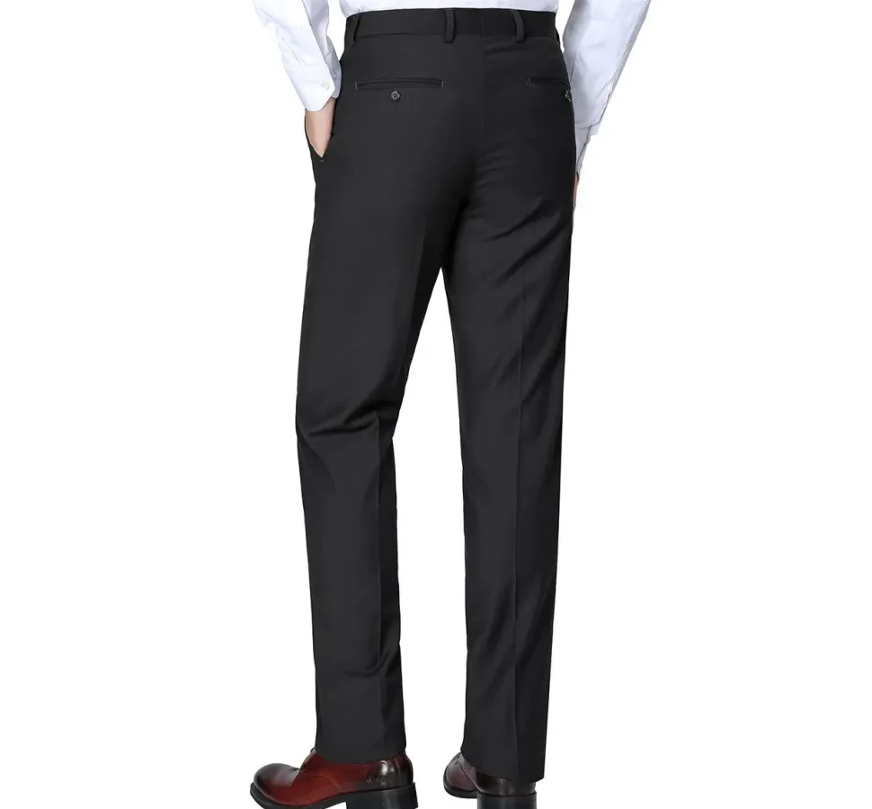 Raphael Classic Fit Solid Black Flat Front Wool Dress Pants