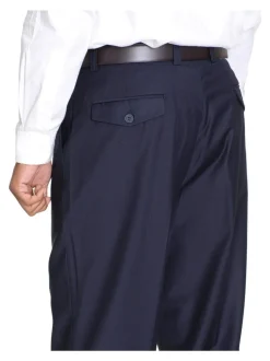 Raphael Classic Fit Solid Navy Blue Pleated Washable Dress Pants
