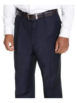 Raphael Classic Fit Solid Navy Blue Pleated Washable Dress Pants
