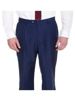 Raphael Classic Fit Solid Navy Blue Single Pleated Pants