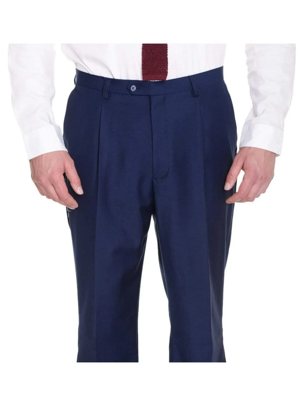 Raphael Classic Fit Solid Navy Blue Single Pleated Pants