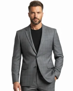 Raphael Gray Plaid Classic Fit Notch Lapel Two Button 3 Piece Suit