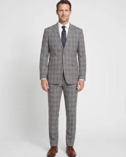 Raphael Grey Windowpane Check Slim Fit Stretch Notch Lapel Two Button Suit