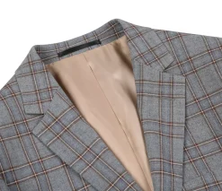 Raphael Grey Windowpane Check Slim Fit Stretch Notch Lapel Two Button Suit