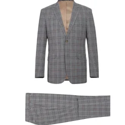 Raphael Grey Windowpane Check Slim Fit Stretch Notch Lapel Two Button Suit