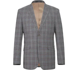 Raphael Grey Windowpane Check Slim Fit Stretch Notch Lapel Two Button Suit